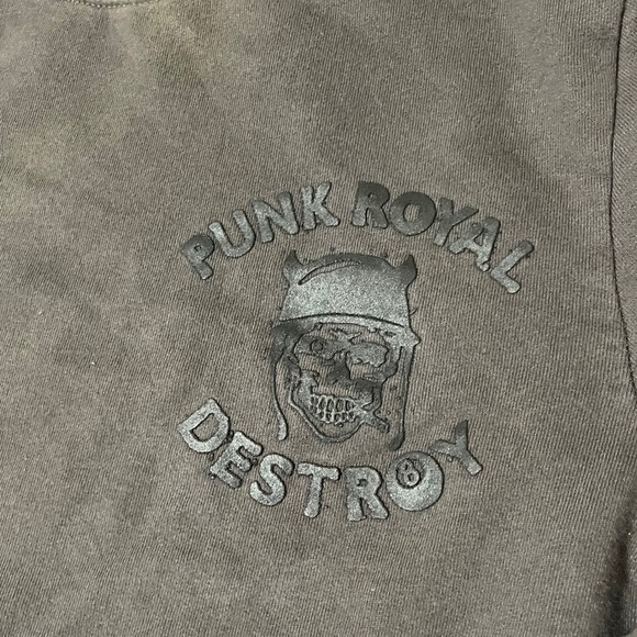 Punk Royal  Destroy Sweatshirt Men Small Brown Skull Helmet Puff Print Logo Goth - Picture 3 of 13